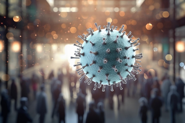 coronavirus spread in the air to crowd people bokeh style background