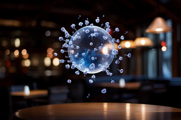 coronavirus spread in the air at restaurant bokeh style background