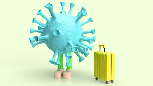 Coronavirus and suite case for travel content 3d rendering