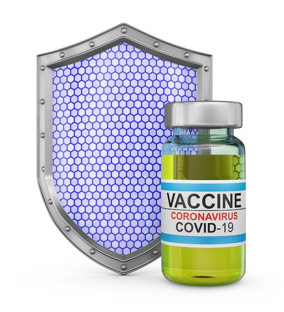 Coronavirus vaccin en schild op een witte achtergrond