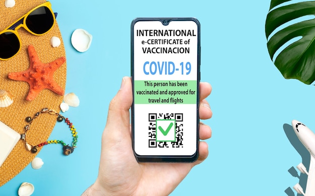 Coronavirus vaccination certificate or vaccine passport for travellers concept covid immunity epassp...