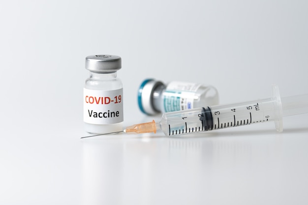 Coronavirus vaccine bottle and syringe