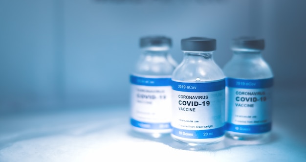 Coronavirus Vaccine bottle Virus COVID-19 in a refrigerator