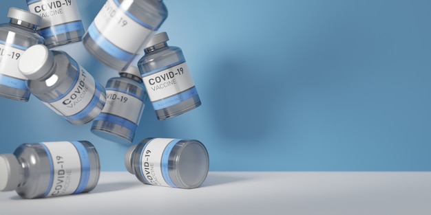 Coronavirus vaccine cans falling on white table