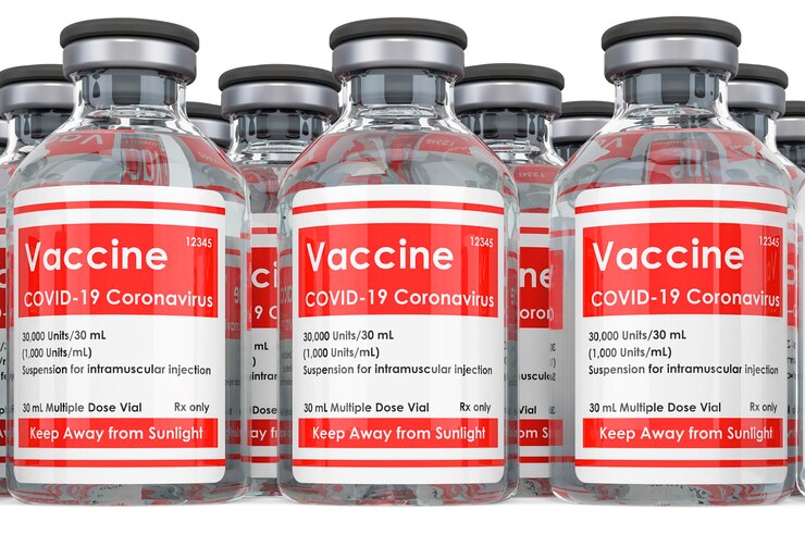 Photo coronavirus vaccine vials 3d rendering isolated on white background