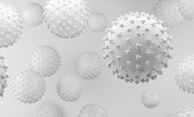 Coronavirus witte illustratie. de moleculaire biologie van coronavirussen. viruscellen 3d-rendering