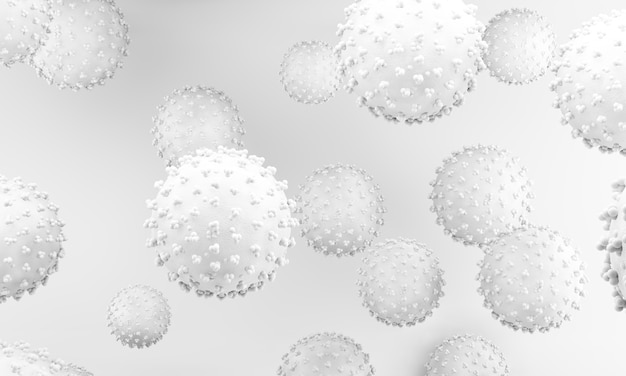 Coronavirus witte illustratie. De moleculaire biologie van coronavirussen. Viruscellen 3D-rendering