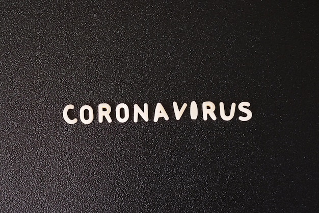 Coronavirus.Word coronavirus in white letters on black