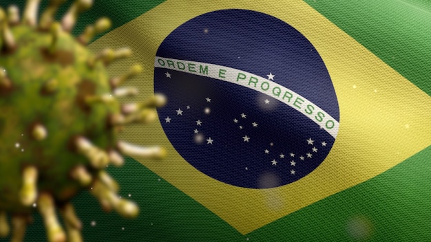 Coronavirus zweeft boven braziliaanse vlag