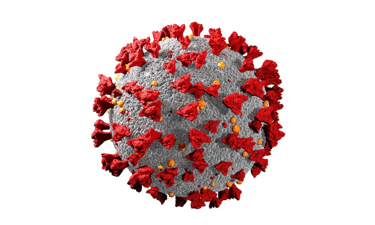 Foto coronaviruscellen of bacteriemolecuul. virus covid-19. virus geïsoleerd op wit. close-up van griep, weergave van virus onder een microscoop, infectieziekte. bacteriën, cel besmet organisme. 3d-rendering.