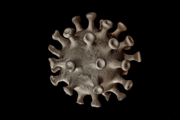 coronavirusmodel geïsoleerd op zwarte achtergrond, microvirusfoto