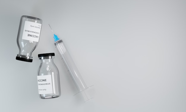 Coronavirusvaccinatie met vaccinfles en injectiespuitgereedschap