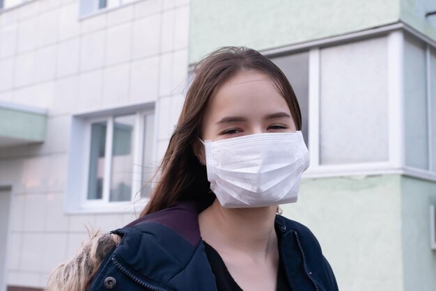 Coronovirus protection Young woman in antiviral mask