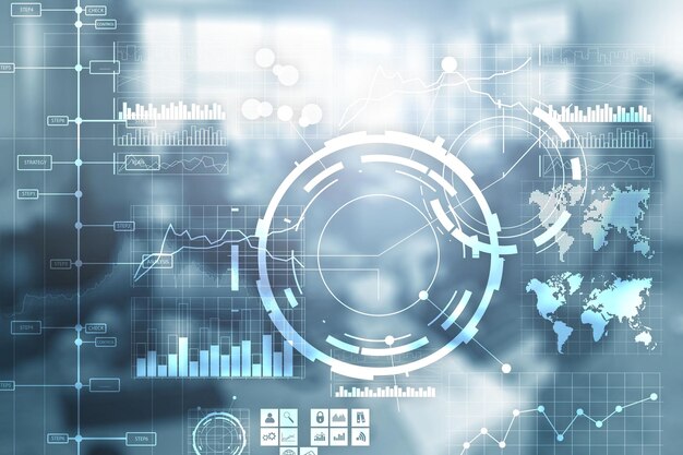 Корпоративный фон Бизнес-аналитика BI Ключевой показатель эффективности KPI Анализ приборной панели прозрачный размытый офисный фон