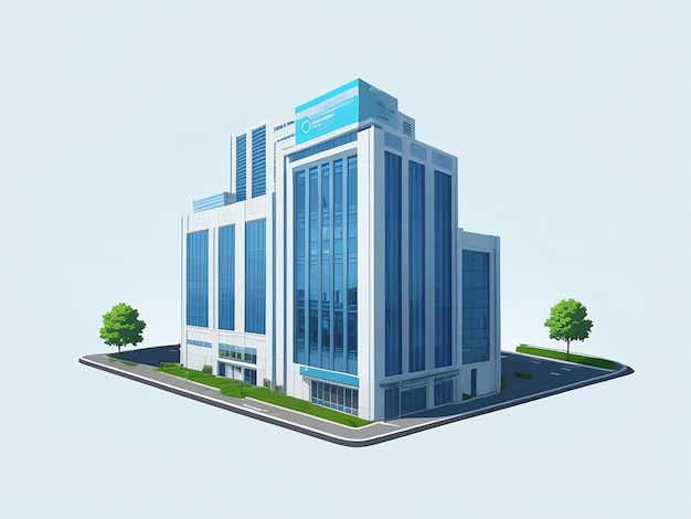 corporate building in light blue