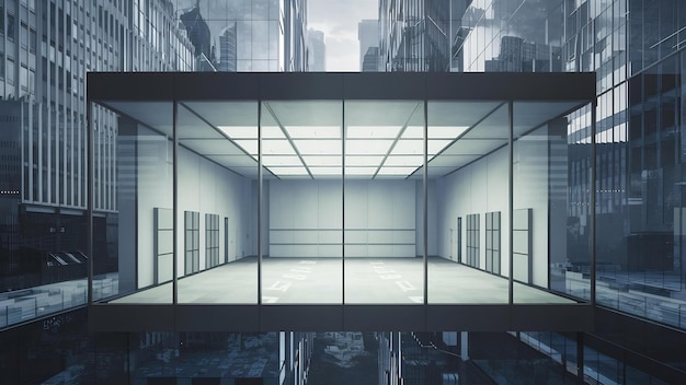 Corporate building with minimalist empty room and copy space