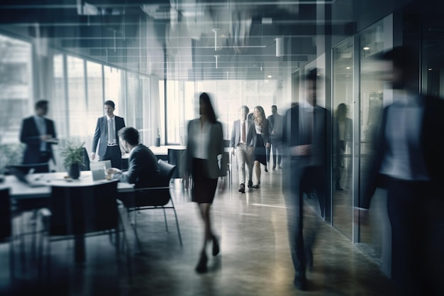 Corporate Business People Walking in Blurred Motion Indoors