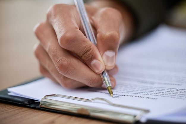corporate contract document and hand for signature in office for new opportunity hiring agreement or deal b2b paperwork sign and recruitment process with policy rules ethics and offer for worker