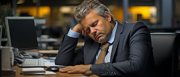 Photo a corporate executive snoozes at his desk