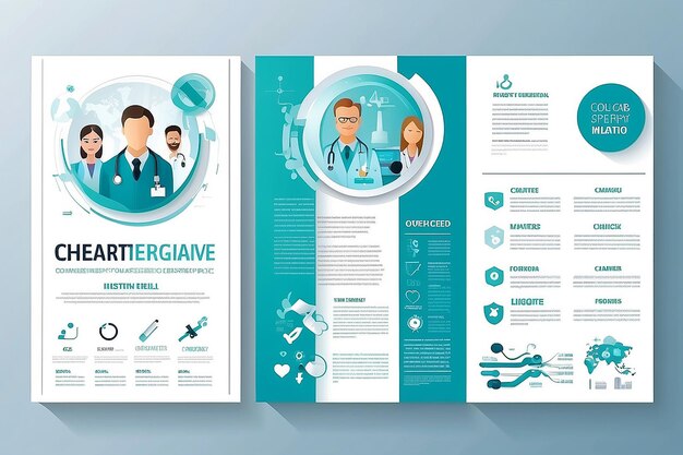 Foto corporate healthcare cover achterpagina a4 sjabloonontwerp en platte pictogrammen voor een rapport en medische brochureontwerp