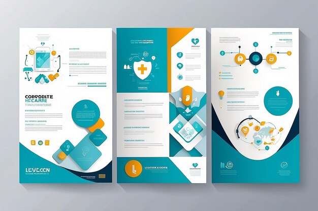 Foto corporate healthcare cover achterpagina a4 sjabloonontwerp en platte pictogrammen voor een rapport en medische brochureontwerp