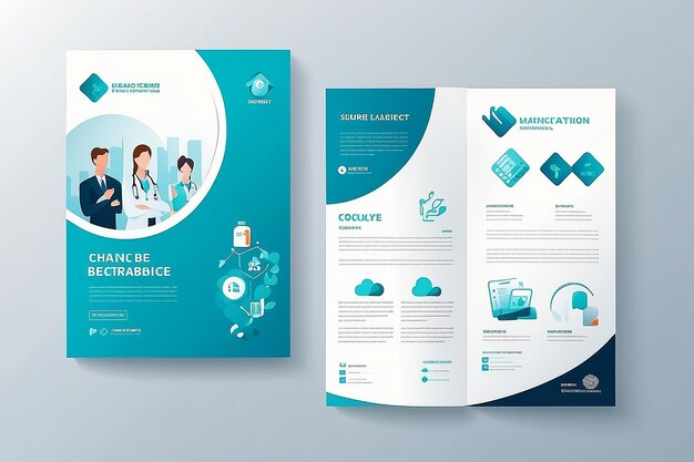 Corporate healthcare cover back page a4 template design and flat icons for a report and medical brochure design