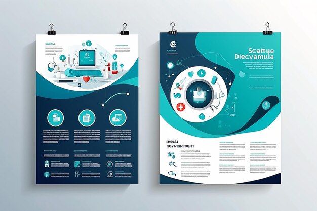 Photo corporate healthcare cover back page a4 template design and flat icons for a report and medical brochure design