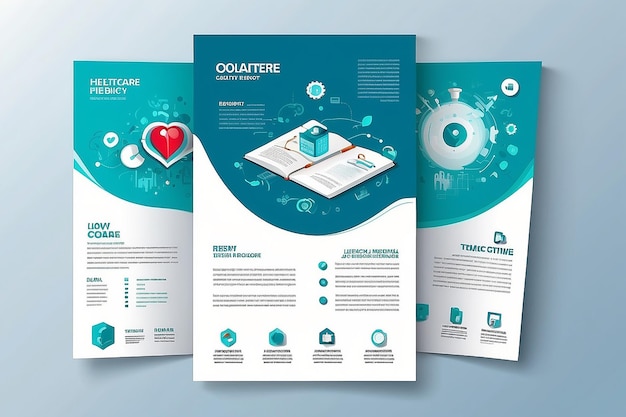 Corporate healthcare cover back page a4 template design and flat icons for a report and medical brochure design