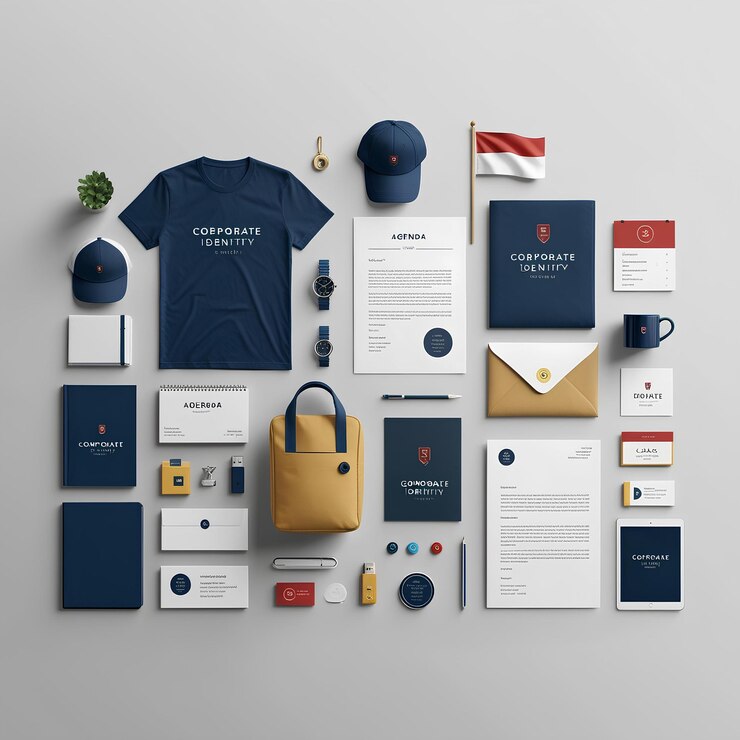 Photo corporate identity mockup set business stationery design with logo on tshirt mug and more for pr
