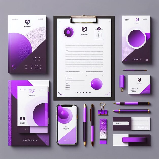 Corporate identity template set Business stationery mockup met logo Branding design Notebook kaart catalogus pen potlood badge tablet pc mobiele telefoon briefhoofd