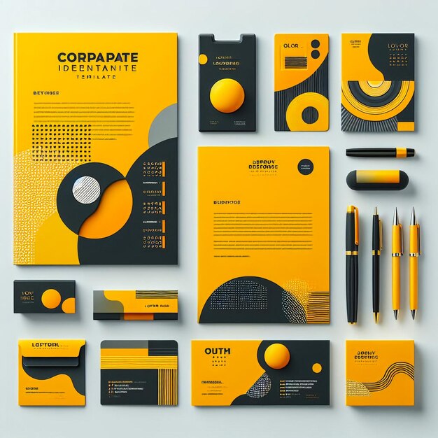 Photo corporate identity template set business stationery mockup with logo branding design notebook card catalog pen pencil badge tablet pc mobile phone letterhead