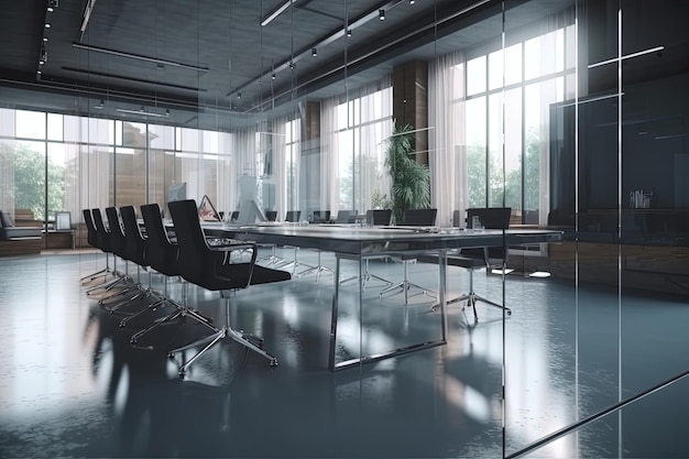 Корпоративный конференц-зал, стол и стулья, бизнес-концепция Генеративный ИИ