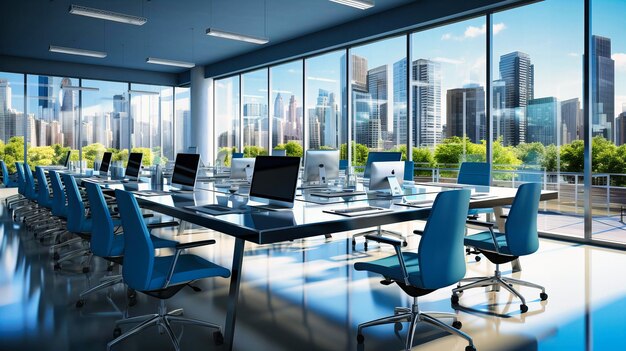 Corporate Meeting Room with Cityscape View and Modern Design