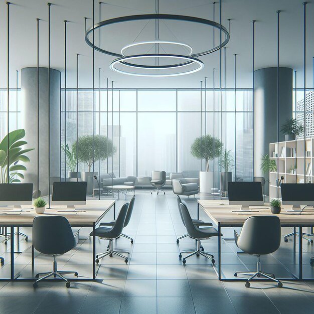 Corporate office Blurred background Minimalist decor Hightech equipment Design Interior Works