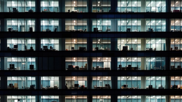 Photo corporate office building illuminated at night