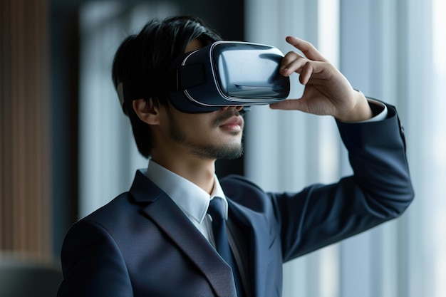 Corporate Professional Engaging with Virtual RealityxA