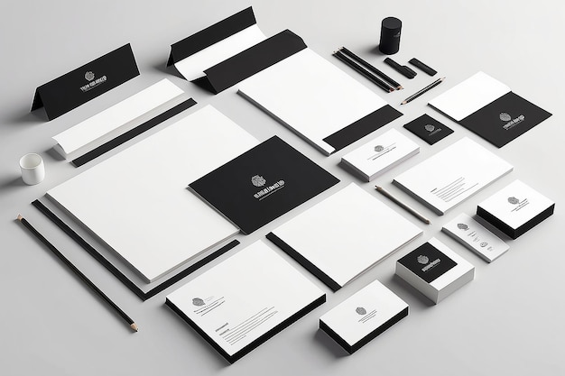 Corporate Stationery Branding Mockup с пустыми белыми пространствами для ваших пользовательских дизайновCorporate Stationery Marking Mockup with Empty White Spaces for your custom designs