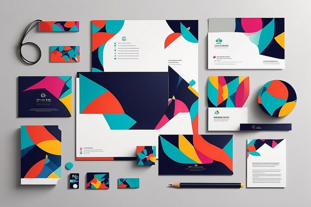 Corporate Stationery Set Bursting with Harmonious Colors and Geometric Patterns