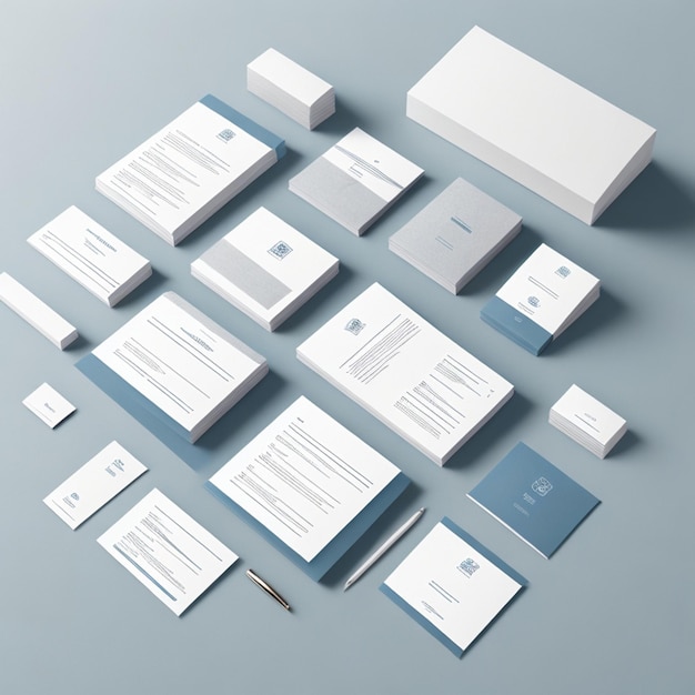 Photo corporate stationery set mockup at white textured paper background