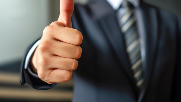 Photo corporate success thumbs up in formal attire