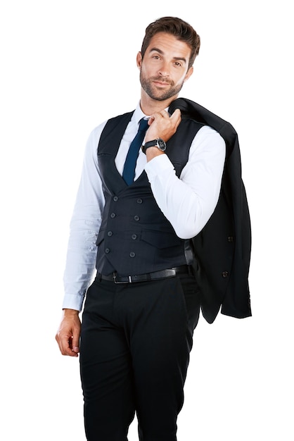 The correct attire is important in business Studio shot of a handsome young businessman posing against a white background