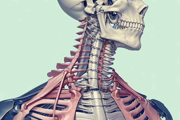 Photo correct neck bone alignment showing a human lateral view of correct neck bone alignmentxa