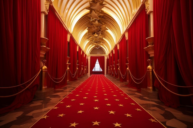 corridor of gold stars and a red carpet