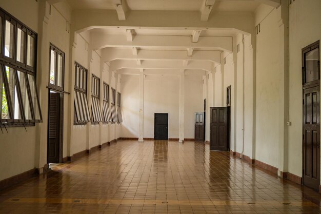 Photo corridor inside the old mansion on the down town semarang central java