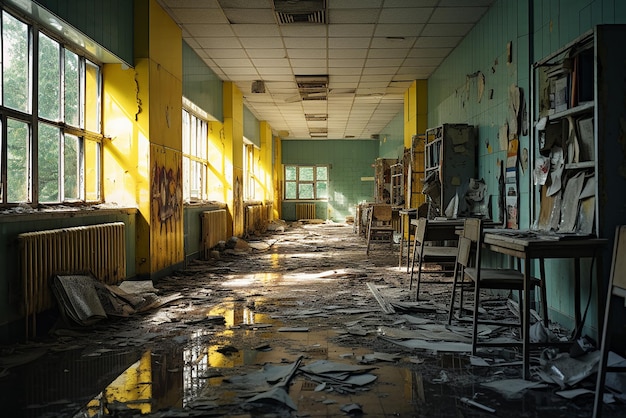 A corridor of a school in the Chernobyl area