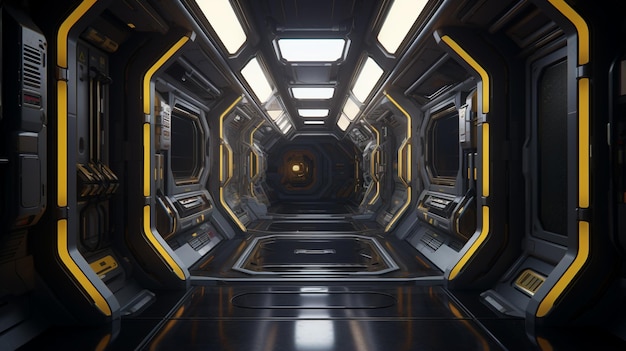 коридор космического корабля интерьер концепции научной фантастики