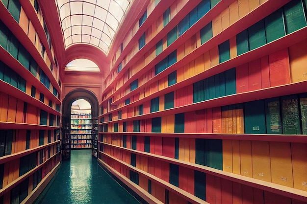 Corridor with book shelves in modern university