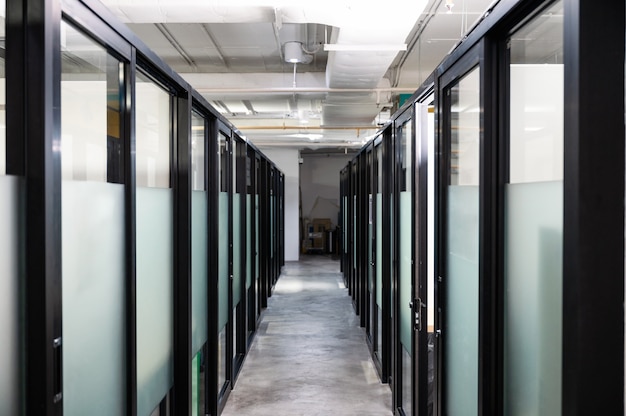 Corridor with glass door in modern office