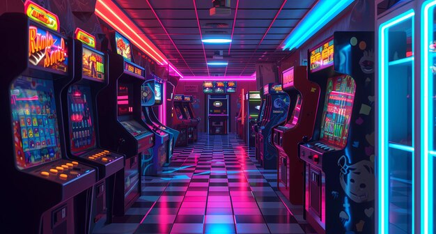 a corridor with lots of arcade machines