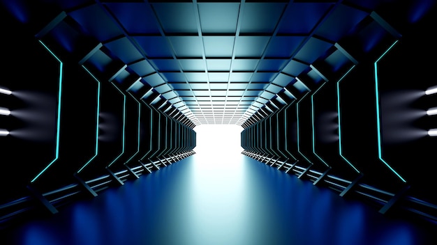 Corridor with virtual neon light modern 3D rendering